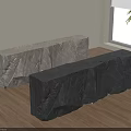 Gray And Black Stone Reception Desks On Wooden Floor With Window And Plant