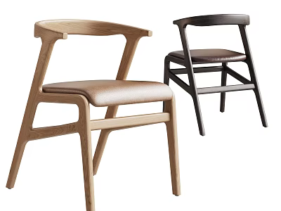 Modern Dining Chairs With Wooden Frame And Leather Seat In Two Tone Design 3d model