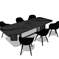 Elegant Modern Dining Table Set With Six Black Chairs And Marble Top Design 3d model