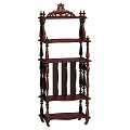 Vintage Wooden Shelving Unit With Ornate Carved Design And Multi Tiered Storage