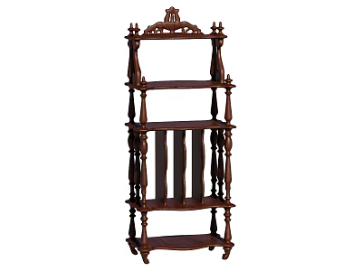 Vintage Wooden Shelving Unit With Ornate Carved Design And Multi Tiered Storage 3d model
