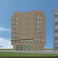 Multi Story Residential Building With Beige Exterior Flat Roof Green Lawn And Adjacent Road