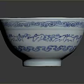 Traditional Chinese Sculpture Carving on Blue and White Bowl with Floral Patterns and Inscriptions