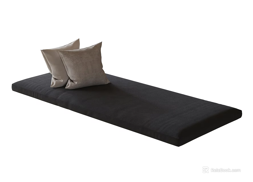 Stylish Window Seat Design With Black Cushion And Gray Pillows 3d model