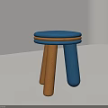 Minimalist Woven Stool With Blue Round Seat Yellow Stripes And Three Yellow And Blue Legs