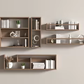Wooden Wall Shelves in Modern Home Interior with Books Potted Plants Photo Frames and Decor Items