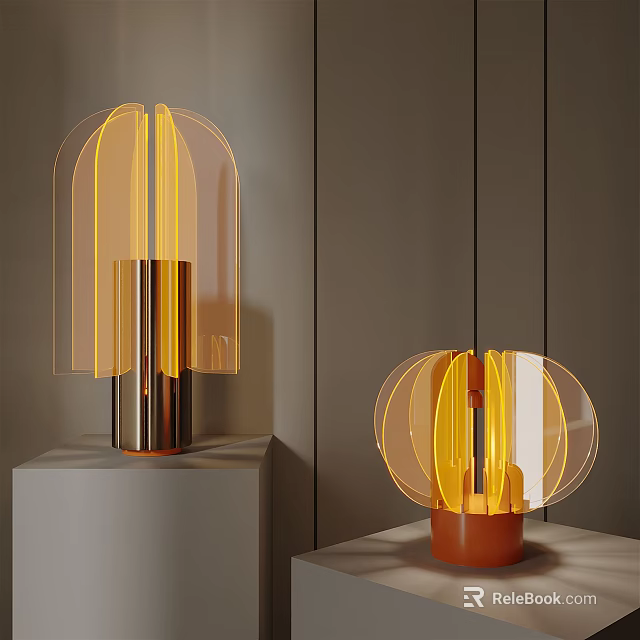 Modern Table Lamps With Transparent Shade Warm Yellow Light And Brown Metallic Base 3d model 