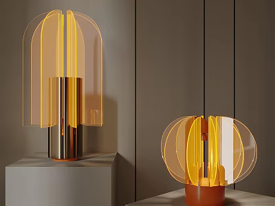 Modern Table Lamps With Transparent Shade Warm Yellow Light And Brown Metallic Base 3d model