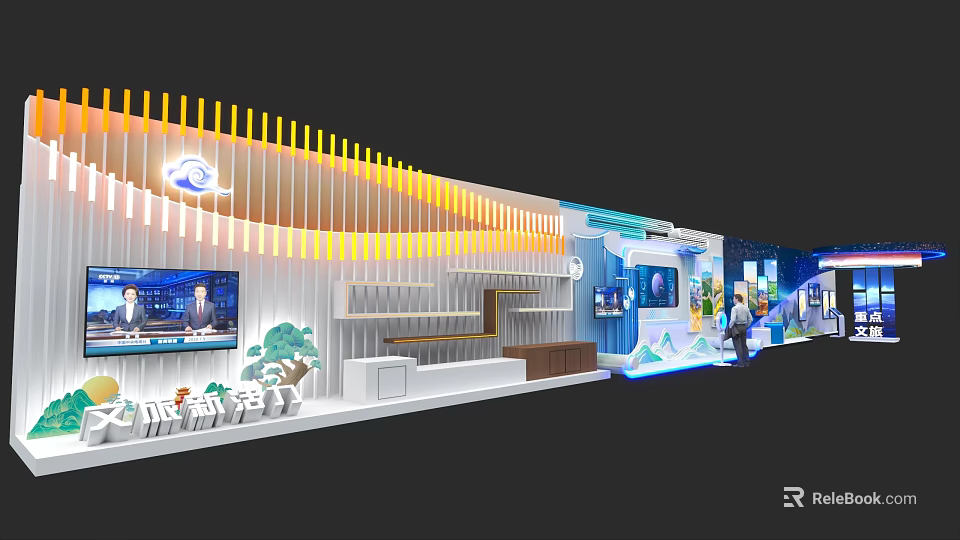 Modern Tobacco and Alcohol Store Showroom Featuring Display Products Lighting Decor TV Screens and Staff 3d model 