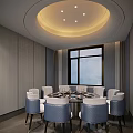 Elegant Private Dining Room Interior With Round Table Comfortable Chairs And Ceiling Light 3d model