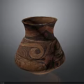 Traditional Artisan Crafted Red Ceramic Sculpture With Intricate Spiral Wave Carvings