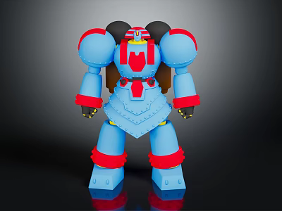 Stylish Blue And Red Robot Figure With Detailed Armor And Mechanical Design 3d model