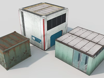 Smart Machine Containers with Different Colors Rustic Metal Roof Grids and Door Designs 3d model