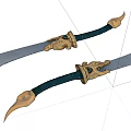 Ornate Decorative Blades Featuring Black Wrapped Handles And Golden Accents With Sharp Edges