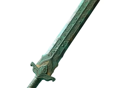 Ancient Bronze Sword With Intricate Carvings And Decorative Hilt Design 3d model