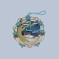 Decorative Wall Ornament With Golden Frame Blue Snowflakes Tree And Deer In Snowy Holiday Scene