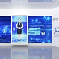 Technology Exhibition Hall Featuring Interactive Digital Screens Data Visualization And Staff Guide