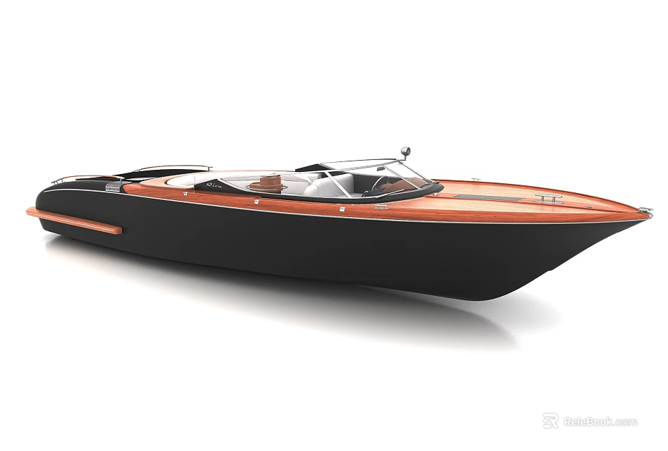 Sleek Modern Yacht With Wooden Accents And Black Hull 3d model 