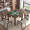 Wooden Entertainment Table With Green Surface Playing Cards Chips Four Chairs And Side Tables