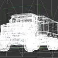 Dark Green Military Functional Truck With Large Tires Enclosed Cargo Box And Blue Sky Background