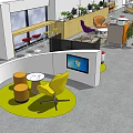 Modern Lounge Area Interior With Yellow Chairs Round Table TV Screen And Green Plants
