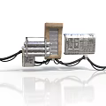 Industrial Mechanical Device With Metal Components Wooden Panel And Black Cables