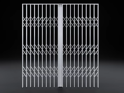 White Retractable Security Gate With Diamond Pattern And Central Post 3d model