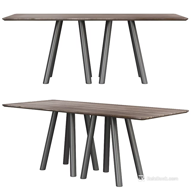 Modern Rectangular Dining Table With Wooden Top And Sturdy Metal Legs Design 3d model