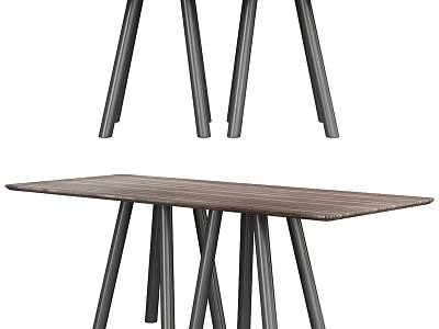 Modern Rectangular Dining Table With Wooden Top And Sturdy Metal Legs Design 3d model