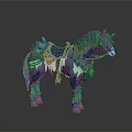 Mythical Blue Horse 3D Model With Glowing Armor And Decorative Saddle