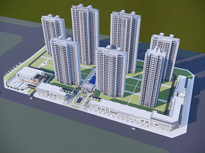 Modern High Rise Residential Complex With Green Areas And Urban Landscape Design 3d model