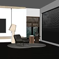 Modern Black Lounge Chair In Living Room With Floor Lamp Side Table And Window Blinds