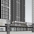 Modern Commercial Street With Green Roof Shops And High Rise Buildings Around