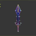 Fantasy Glowing Sword with Blue Blade Purple Accents and Pink Hilt in Mythical Weapon Design