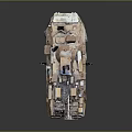 Rusty Armored Vehicle With Worn Tires Stacked Scrap Parts And Post Apocalyptic Design