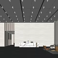 Modern Elevator Hallway Interior With Marble Walls Metal Accents And Recessed Lighting
