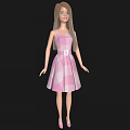 Fashion Doll with Long Blonde Hair Wearing Pink Plaid Dress White Belt and Pink Heels