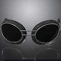 Cute Puppy Wearing Rusty Metal Goggles With Black Reflective Lenses