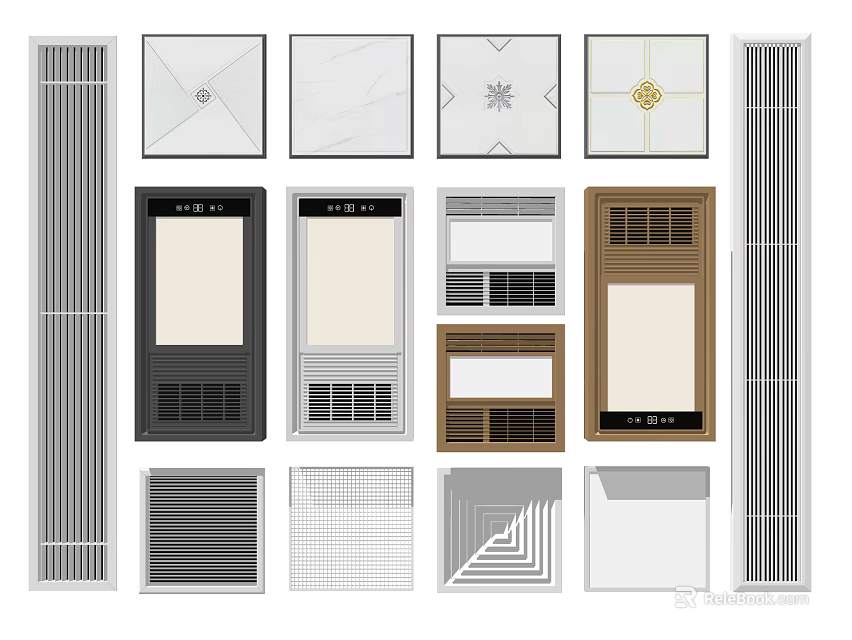 Modern Air Conditioner Vents With Various Designs And Decorative Grille Covers 3d model 