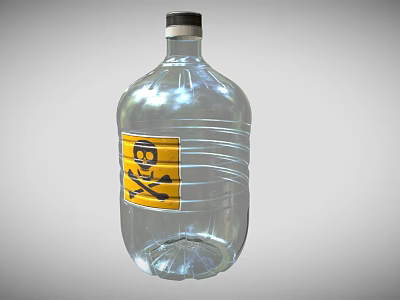 Transparent Plastic Container With Yellow Hazard Warning Label And Black Symbols 3d model