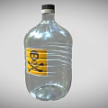 Transparent Plastic Container With Yellow Hazard Warning Label And Black Symbols