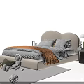 Modern Double Bed With Soft Mattress Pillows Gray Sheets And Bedside Lamp