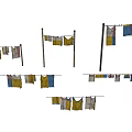 Clotheslines With Hanging Various Colored Clothes In Outdoor Setting