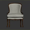 Classic Single Sofa With Wooden Frame Carved Details And Light Colored Cushion