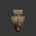 3D Model Of Ancient Sailing Ship With Multiple Sails Wooden Hull And Decorative Details