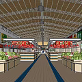 Supermarket Interior With Fresh Produce Stalls And Wooden Ceiling Hanging Lights