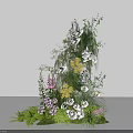 Layered Floral Installation With White Yellow Pink Purple Flowers And Green Foliage Ferns