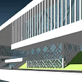 Modern Train Station Exterior With Glass Curtain Walls And Symmetrical Design