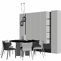 Modern Dining Set With Round Table White Black Chairs And Hanging Pendant Lights 3d model