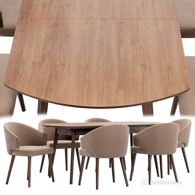 Beige Modern Dining Chairs With Wooden Table In Home Dining Area Design 3d model 